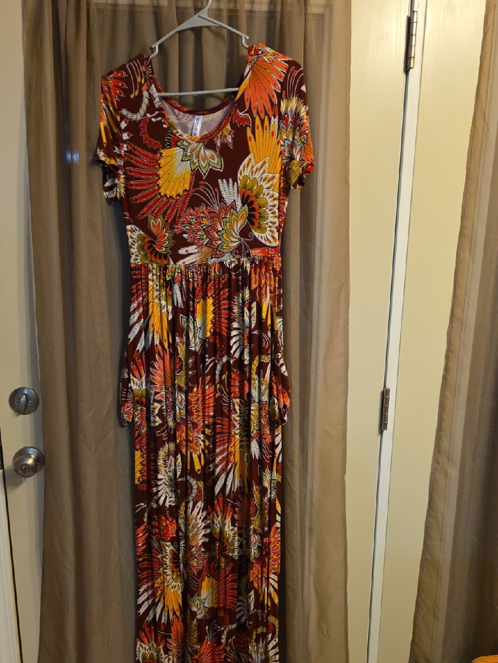 Women's Floral Maxi Dress in Rust and Yellow